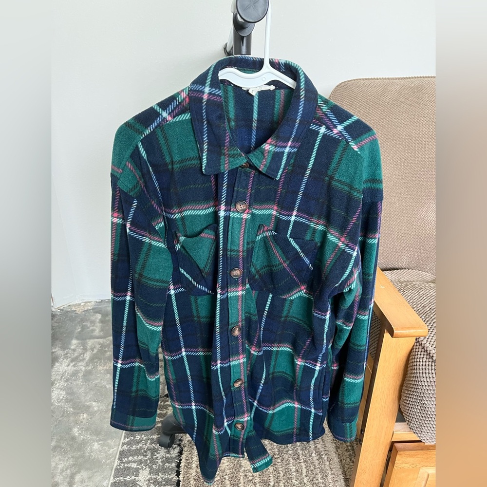Green and Blue Plaid Button-Up Shirt